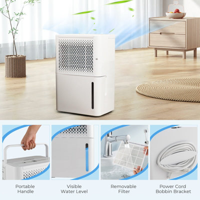 Costway 12L/D Portable Home Dehumidifier Quiet Electric Dehumidifier with 24H Timer - 9