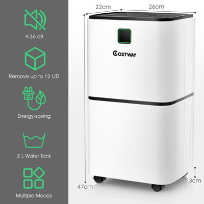 Costway 12L/D Portable Room Dehumidifier Home Laundry Drying W/ Digital Control Panel
