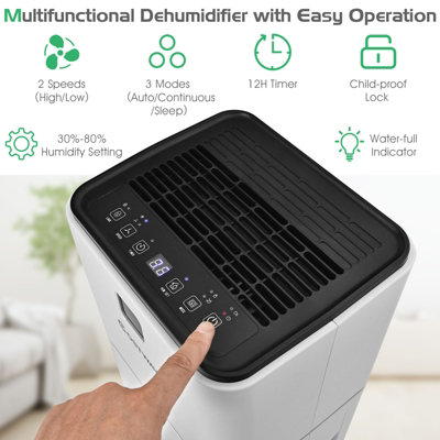 Costway 12L/D Portable Room Dehumidifier Home Laundry Drying W/ Digital Control Panel - 3