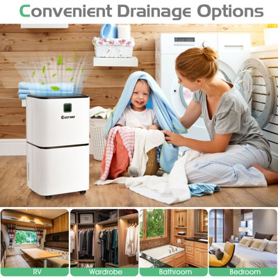 Costway 12L/D Portable Room Dehumidifier Home Laundry Drying W/ Digital Control Panel - 7