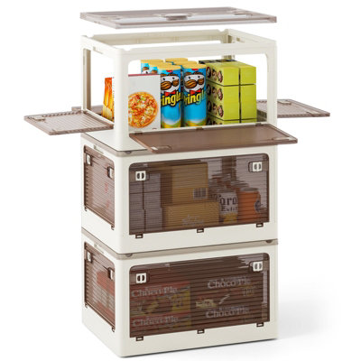 COSTWAY 132L 3-Pack Stackable Storage Bins with Lids Foldable Plastic Container Box