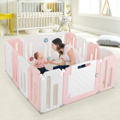 Costway 14 Panels Baby Playpen Foldable Baby Play Yard Infant Fence with Drawing Board