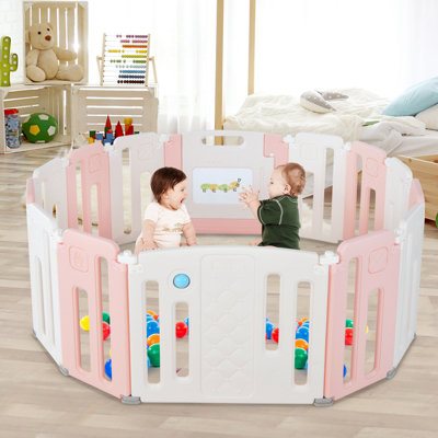 Costway 14 Panels Baby Playpen Foldable Baby Play Yard Infant Fence with Drawing Board - 3