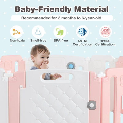 Costway 14 Panels Baby Playpen Foldable Baby Play Yard Infant Fence with Drawing Board - 4