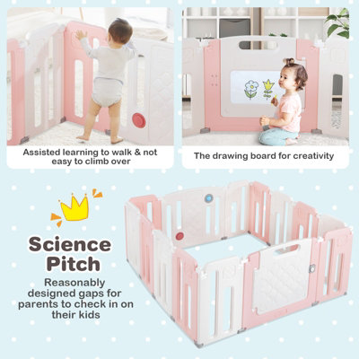 Costway 14 Panels Baby Playpen Foldable Baby Play Yard Infant Fence with Drawing Board - 6