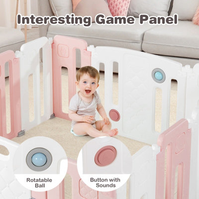 Costway 14 Panels Baby Playpen Foldable Baby Play Yard Infant Fence with Drawing Board - 7