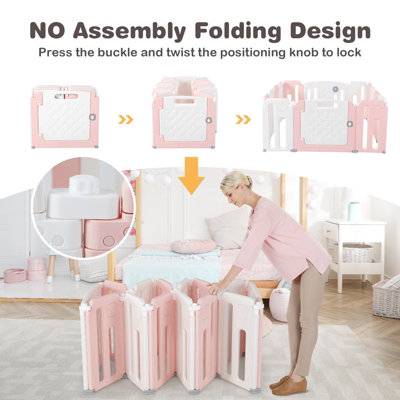 Costway 14 Panels Baby Playpen Foldable Baby Play Yard Infant Fence with Drawing Board - 8