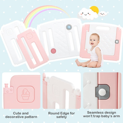 Costway 14 Panels Baby Playpen Foldable Baby Play Yard Infant Fence with Drawing Board - 9