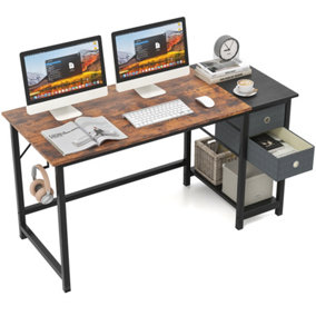 Costway 140 cm Home Office Desk Writing Desk Modern Computer Workstation with 2 Drawers
