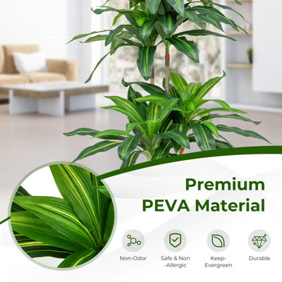Costway 140 CM Tall Artificial Tree Fake Dracaena Plant W/ 92 Leaves Built-in Cement Pot - 6