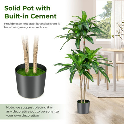 Costway 140 CM Tall Artificial Tree Fake Dracaena Plant W/ 92 Leaves Built-in Cement Pot - 8