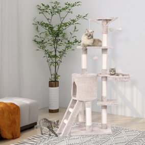 Costway 140 cm Tall Cat Tree Multi-Layer Cat Tower Cat Furniture Activity Center