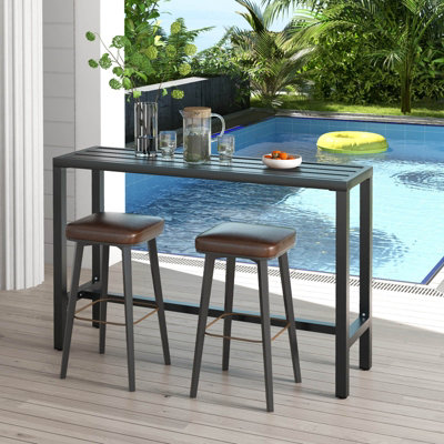 Costway 140cm Outdoor Bar Table Long Counter Height Dining Table Easy Assembly