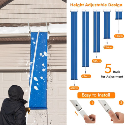 Costway 148-610CM Snow Roof Rake Adjustable Snow Cleaning Tool Lightweight Roof Rake - 4