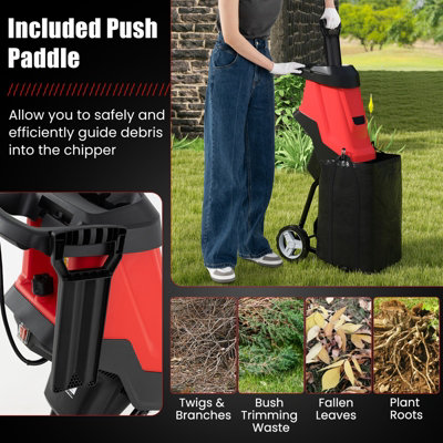 COSTWAY 15-AMP Electric Garden Wood Chipper and Shredder Leaf Mulcher with Wheels