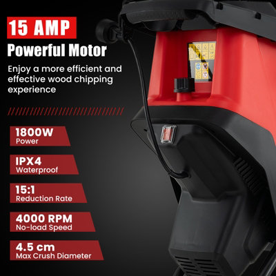COSTWAY 15-AMP Electric Garden Wood Chipper and Shredder Leaf Mulcher with Wheels