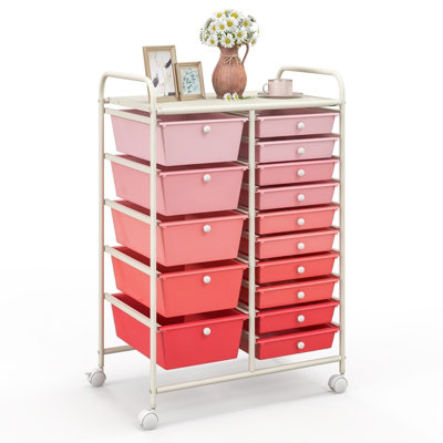 Costway 15 Drawer Rolling Storage Cart Tools Scrapbook Paper Organizer Lightweight