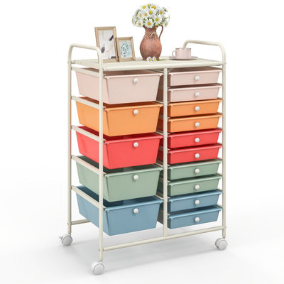 COSTWAY 15-Drawer Storage Trolley Mobile Organiser Shelving Unit Utility Cart Colorful