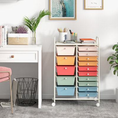 COSTWAY 15-Drawer Storage Trolley Mobile Organiser Shelving Unit Utility Cart Colorful