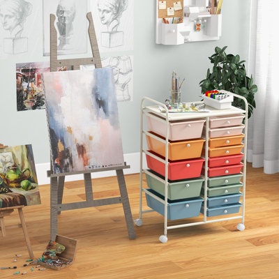 COSTWAY 15-Drawer Storage Trolley Mobile Organiser Shelving Unit Utility Cart Colorful