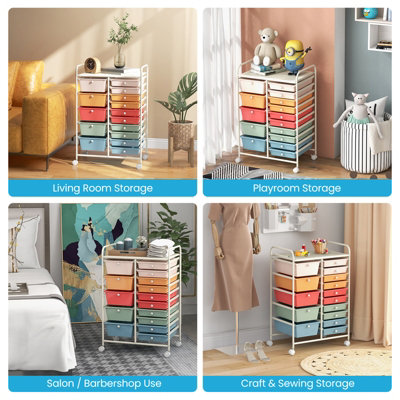 COSTWAY 15-Drawer Storage Trolley Mobile Organiser Shelving Unit Utility Cart Colorful