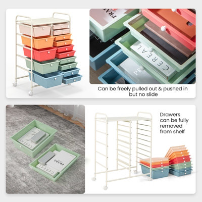 COSTWAY 15-Drawer Storage Trolley Mobile Organiser Shelving Unit Utility Cart Colorful