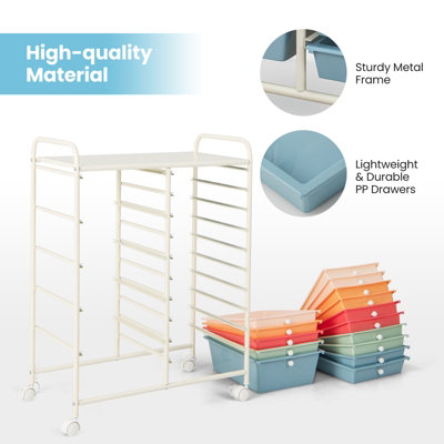 COSTWAY 15-Drawer Storage Trolley Mobile Organiser Shelving Unit Utility Cart Colorful