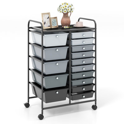 COSTWAY 15 Drawer Rolling Storage Cart Tools Scrapbook Office School Organizer, 62.5x37x87cm (Colorful