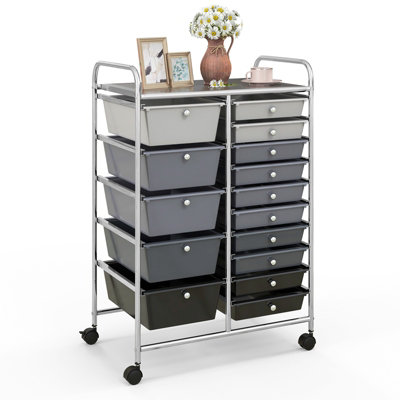 COSTWAY 15-Drawer Storage Trolley Mobile Organiser Shelving Unit Utility Cart Gradient Black