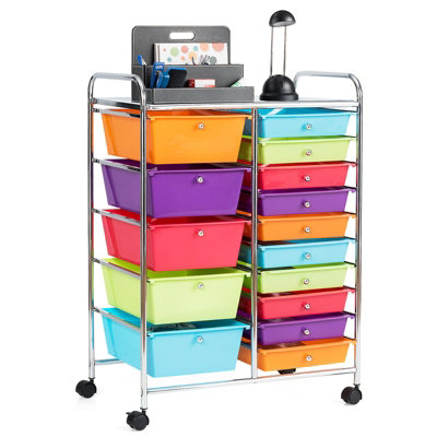 COSTWAY 15-Drawer Storage Trolley Mobile Organiser Shelving Unit Utility Cart Multicolour