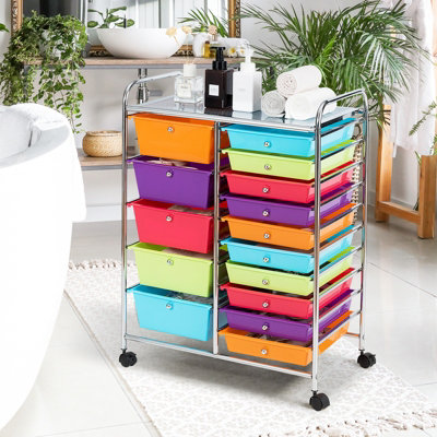 COSTWAY 15-Drawer Storage Trolley Mobile Organiser Shelving Unit Utility Cart Multicolour