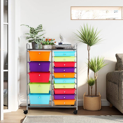 COSTWAY 15-Drawer Storage Trolley Mobile Organiser Shelving Unit Utility Cart Multicolour