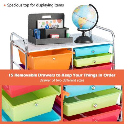 COSTWAY 15-Drawer Storage Trolley Mobile Organiser Shelving Unit Utility Cart Multicolour