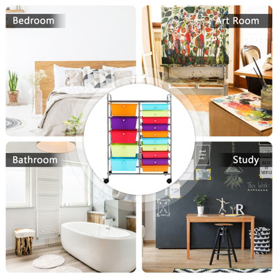 COSTWAY 15-Drawer Storage Trolley Mobile Organiser Shelving Unit Utility Cart Multicolour