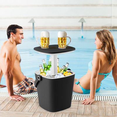 Costway 15 L Outdoor Cool Bar Table Patio Cooler Side Table with Lift Top Lid - 9