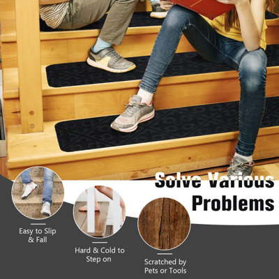 Costway 15 PCS Stair Treads Non-Slip Stairway Carpets Slip Stair Mats for Wooden Steps - 7