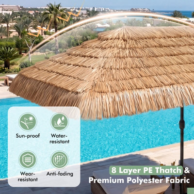 9 ft palapa patio umbrella Clihome 9ft Tiki Thatched Umbrella Hawaiian Style Beach Umbrellas Pool Umbrella for Outdoor Tiki Bar, Tropical Palapa, Patio Garden, Beach, Backyard : Patio, Lawn & Garden Turn up the island sounds and stay protected from the sun with this high quality COSTWAY 15 x 9 FT