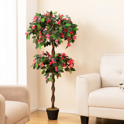 Costway 150 CM Artificial Bougainvillea Tree Faux Flower Tree W/ 252 Flowers 630 Leaves