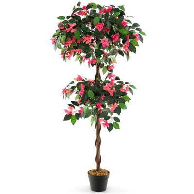 Costway 150 CM Artificial Bougainvillea Tree Faux Flower Tree W/ 252 Flowers 630 Leaves