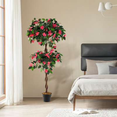 Costway 150 CM Artificial Bougainvillea Tree Faux Flower Tree W/ 252 Flowers 630 Leaves - 4