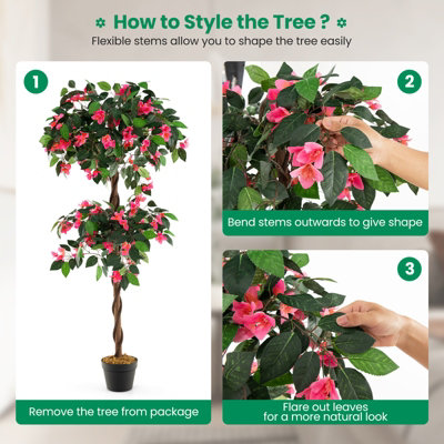 Costway 150 CM Artificial Bougainvillea Tree Faux Flower Tree W/ 252 Flowers 630 Leaves - 6