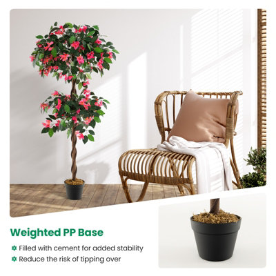 Costway 150 CM Artificial Bougainvillea Tree Faux Flower Tree W/ 252 Flowers 630 Leaves - 8