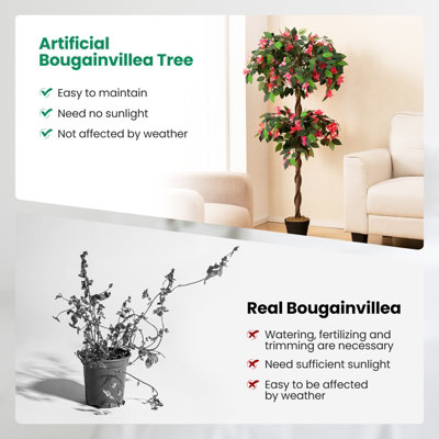 Costway 150 CM Artificial Bougainvillea Tree Faux Flower Tree W/ 252 Flowers 630 Leaves - 9