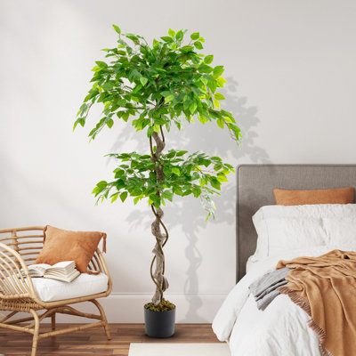 Costway 150 CM Artificial Faux Ficus Tree Fake Greenery Potted Plant with 882 Leaves - 3
