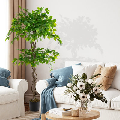 Costway 150 CM Artificial Faux Ficus Tree Fake Greenery Potted Plant with 882 Leaves - 4