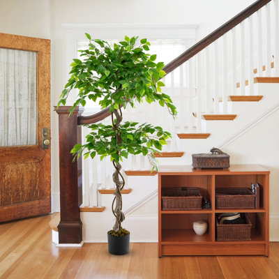Costway 150 CM Artificial Faux Ficus Tree Fake Greenery Potted Plant with 882 Leaves - 5