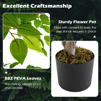 Costway 150 CM Artificial Faux Ficus Tree Fake Greenery Potted Plant with 882 Leaves - 6