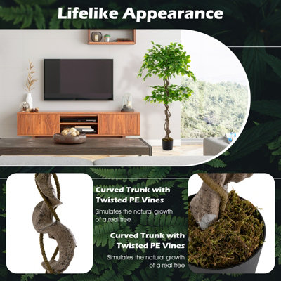 Costway 150 CM Artificial Faux Ficus Tree Fake Greenery Potted Plant with 882 Leaves - 7