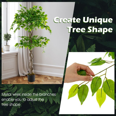 Costway 150 CM Artificial Faux Ficus Tree Fake Greenery Potted Plant with 882 Leaves - 8