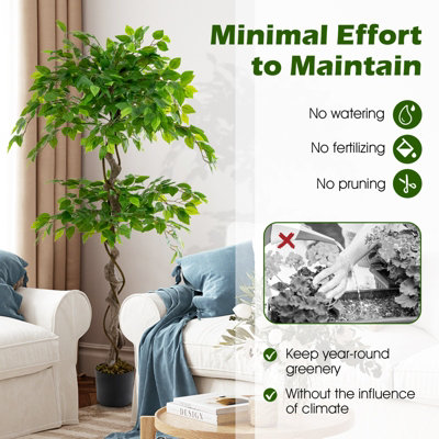 Costway 150 CM Artificial Faux Ficus Tree Fake Greenery Potted Plant with 882 Leaves - 9